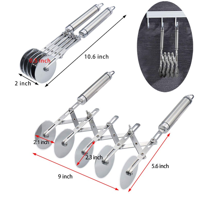 Juome 5 Wheel Pastry Cutter Stainless Pizza Slicer Multi-Round Dough Cutter Roller Cookie Pastry Knife Divider with Handle - Image 2